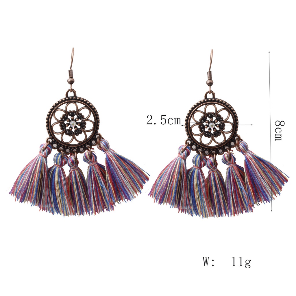 Eropa dan Amerika panjang fringe anting-anting retro lingkaran alloy anting-anting wanita fashion Ba