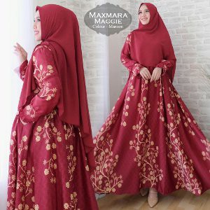 MAGGIE MAXI DRESS SETELAN BAJU MUSLIM WANITA LONG DRESS MUSLIM GAMIS PANJANG WANITA TANGAN WANITA