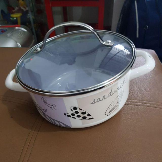 Panci Kuping Tutup Kaca Enamel Chefina Family Cookware
