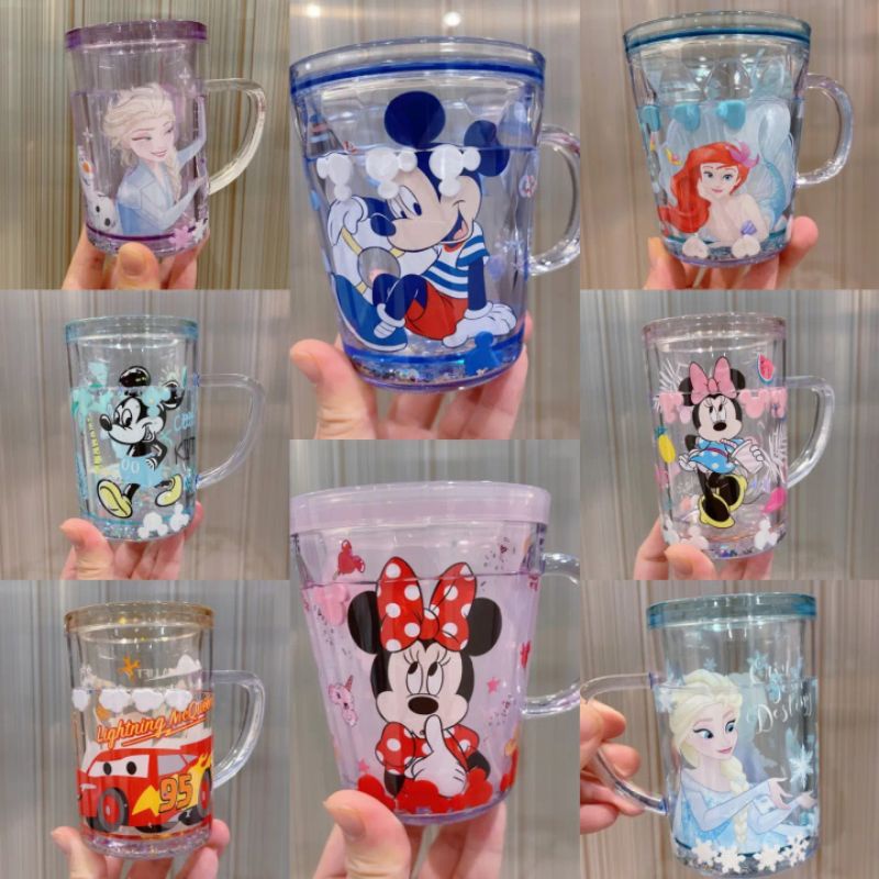 Cup gelas cangkir mug anak gagang Original Double Layer karakter frozen mickey princess cars minnie