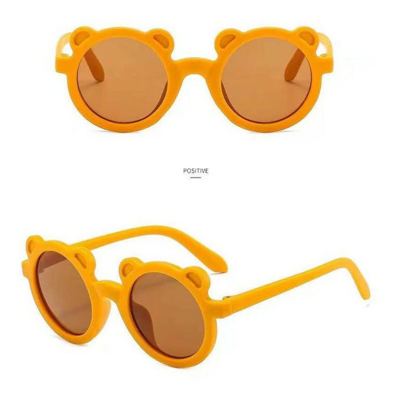 KACAMATA ANAK BULAT ANTI UV KEKINIAN / SUNGLASSES BABY ANTI UV / LUCU / RETRO-Yellow telinga