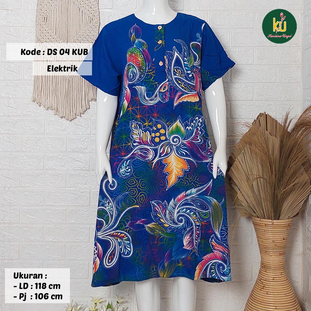 COD DS04 KUB | Daster Batik Kencana Ungu Asli Label Biru Uk. Jumbo LD 120 cm | Baju Santai Tidur Wanita Dewasa Kancing Depan Busui Friendly Motif Terbaru-Elektrik H