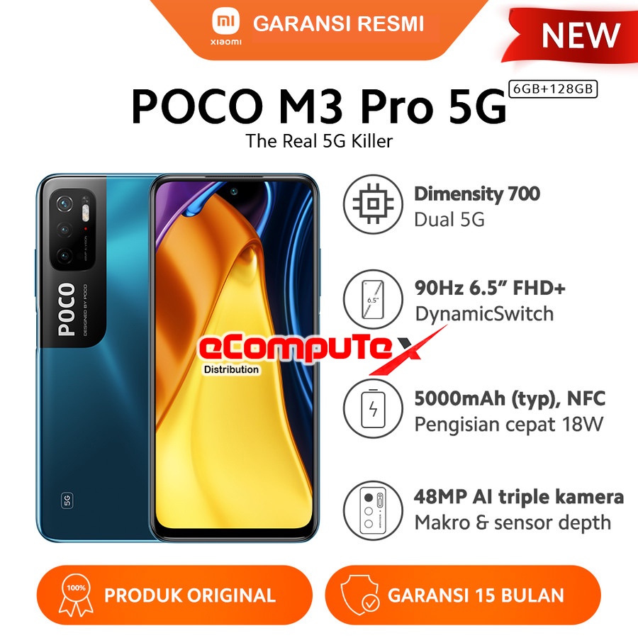 HANDPHONE XIAOMI POCO M3 5G PRO 6/128 KUNING HITAM BIRU / XI AOMI POCOPHONE M 3 5 G 6+128 ORIGINAL GARANSI RESMI