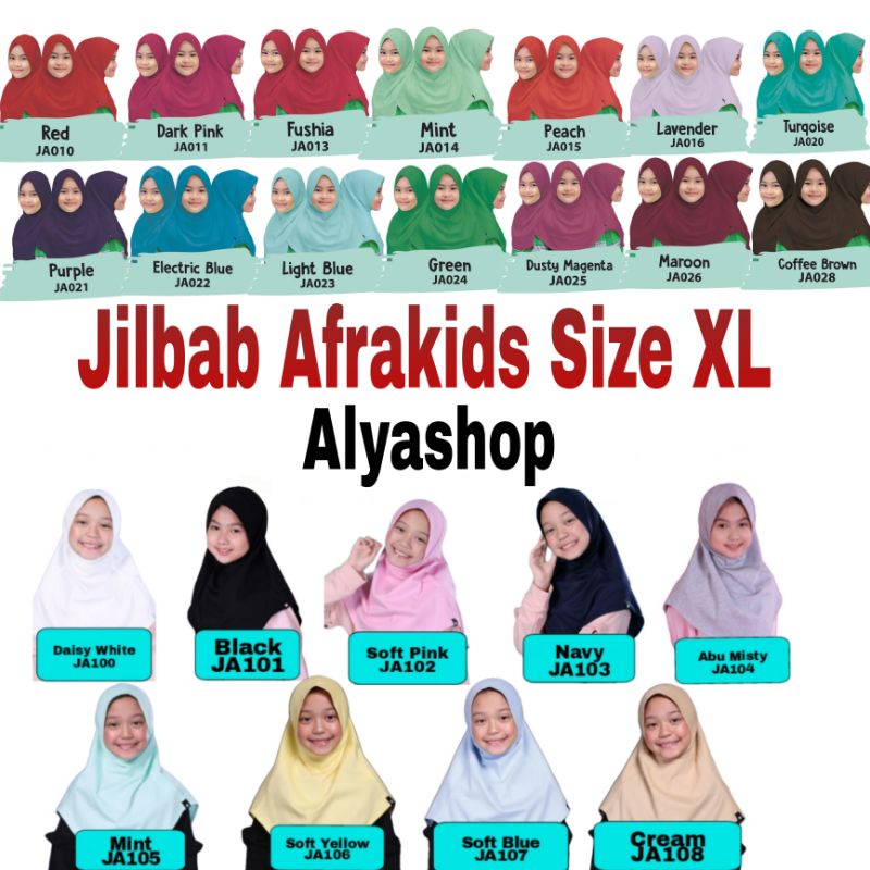 SIZE XL JILBAB AFRAKIDS dan SABINFATIN (AFRAKIDS NEW) ORIGINAL BASIC 23 WARNA