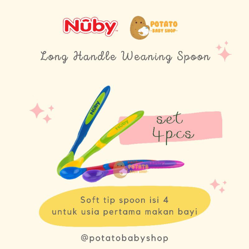 Nuby 4Pk Long Handle Weaning Spoons - Sendok Isi 4