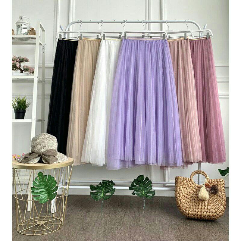 PRINCESS - Rok Tutu 4 Lapis Tile Plisket Panjang Premium Import
