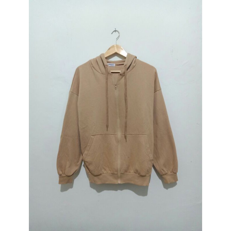 jaket hoodie coklat Polos size L vintage second kondisi mulus