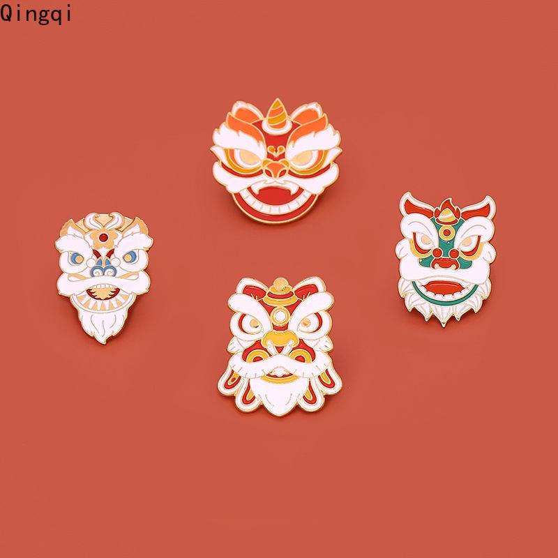 Bros Pin Enamel Desain Kartun Singa Menari Tradisional China Untuk Hadiah