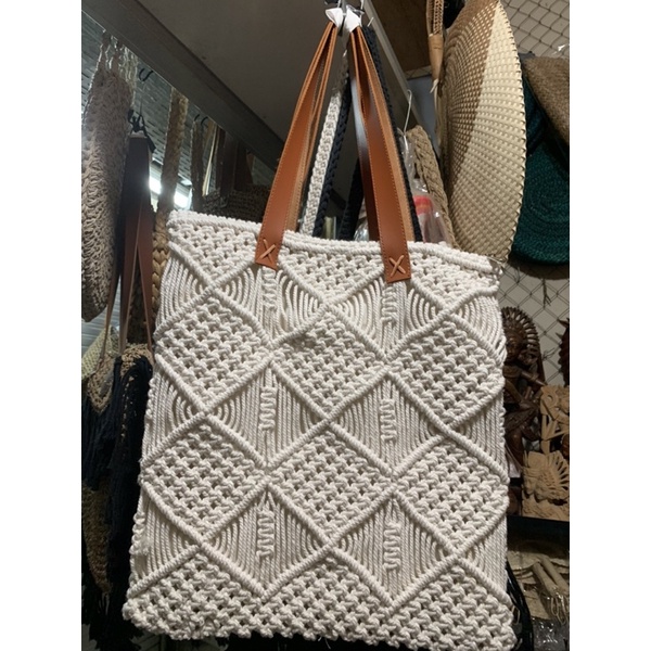 Tas Rajut tote Bag Tali kulit