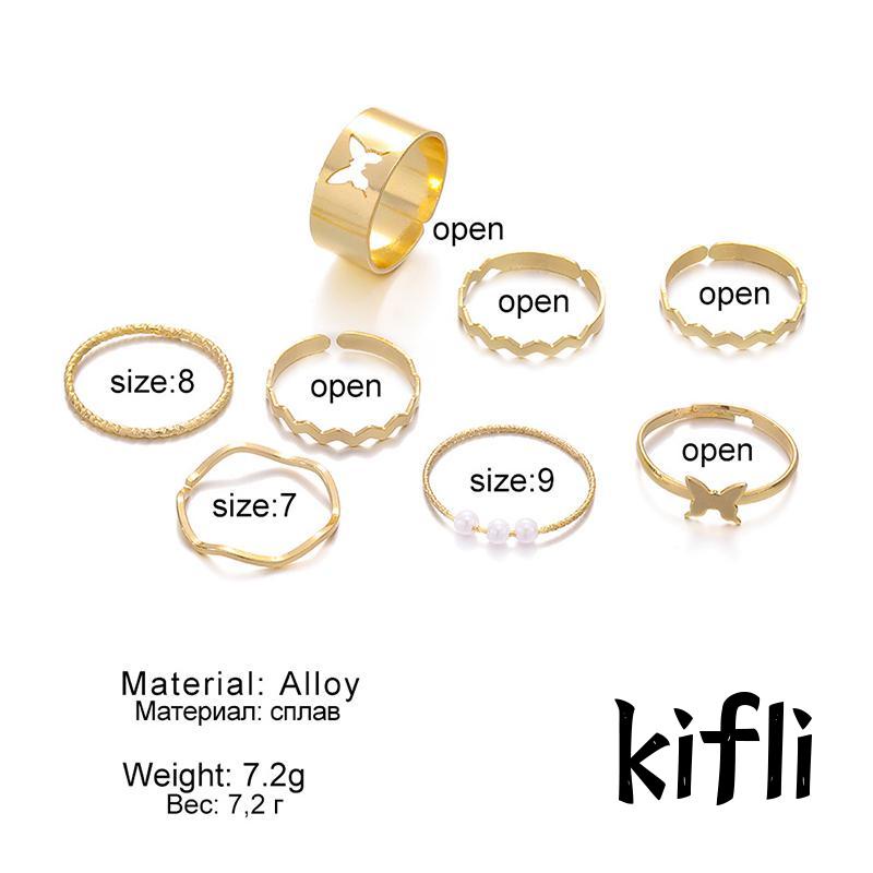 8pcs Cincin,Model Terbuka Adjustable,Desain Kupu-Kupu Gelombang