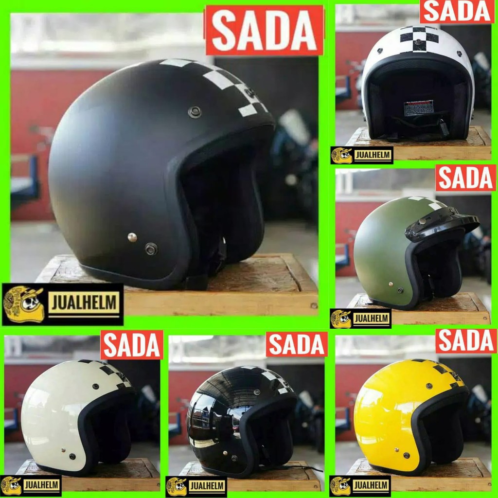 Helm Retro SADA Checkered ( Helm Classic / Helm Klasik / Helm Bogo / Helm Vespa )