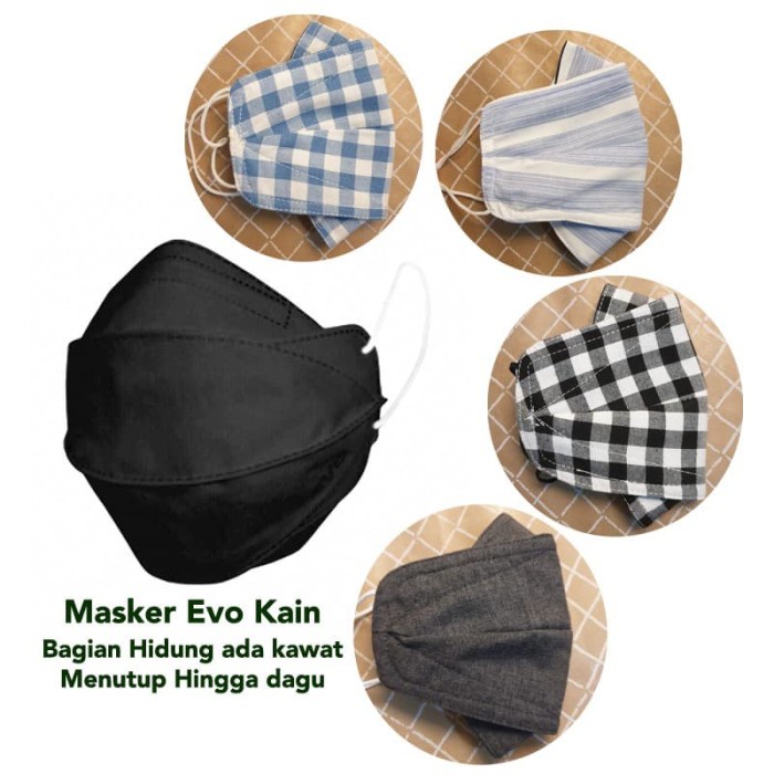 Dijual Masker Kain Ada Kawat Model Evo Tutup Hingga Dagu Bisa Di cuci - Tali Headloop Terlaris