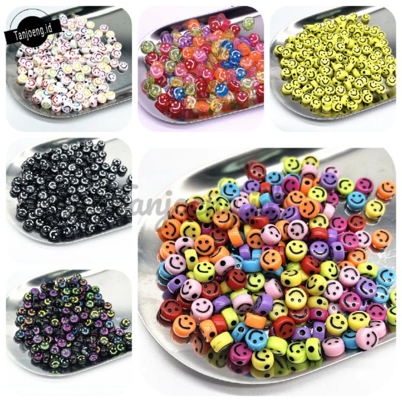 35 Pcs Manik Manik Smile Emoji Mote Smile Bahan Meronce