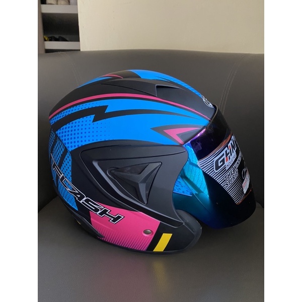 Helm GHM Flash Pink Biru Doff SNI Terlaris