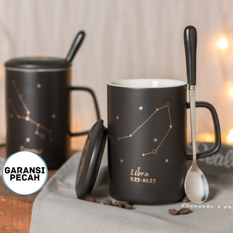 Triple W 12 Zodiac Ceramic Mug Set Doff Gelas Zodiak Cangkir Zodiak Gelas Keramik Cangkir Keramik Penutup Sendok Premium