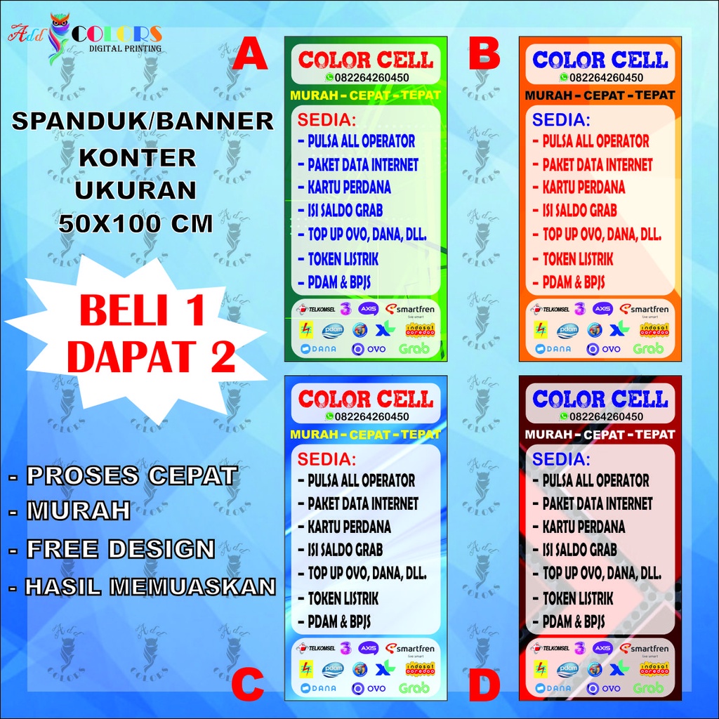 Banner/Spanduk Konter Pulsa Ukuran 50x100 cm Dapat 2