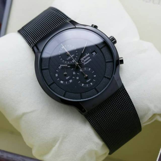 Original Jam Tangan Pria Alexandre Christie Cowok Full Black Rantai Alexander Cristie Ac 6245 Hitam Indonesia