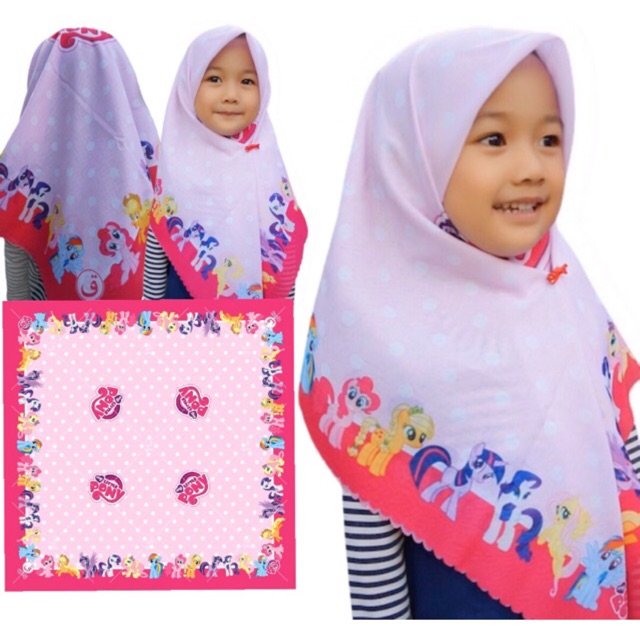 VOAL PRINTING ANAK MOTIF LITTLEPONY POLKA PINK / HIJAB ANAK LUCU / JILBAB ANAK KARAKTER