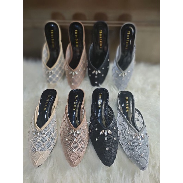 Gried Heels Sendal pesta wanita brokat hak 3 cm