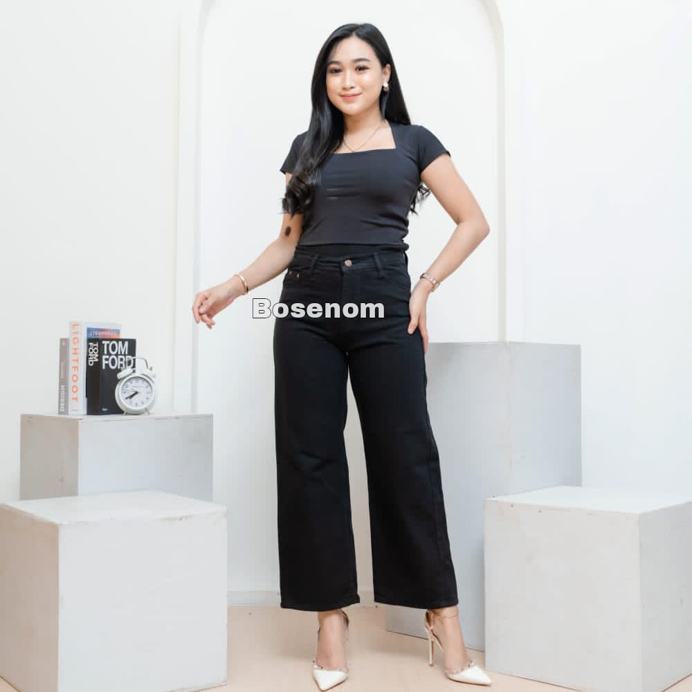 TERBARU!! Caelana jeans wanita kulot  black bahan tebal ala korea korean style kulot high waist  terbaru celana jeans cewek murah premium