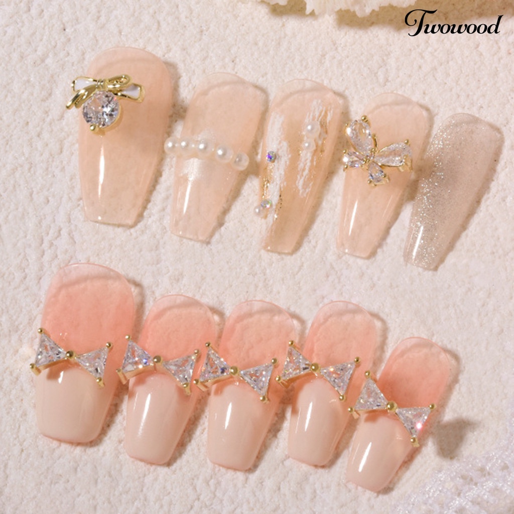 Twowood Hiasan Kuku 3D Bentuk Simpul Pita Aksen Zirconia Kubik Untuk Aksesoris Nail Art / Manicure