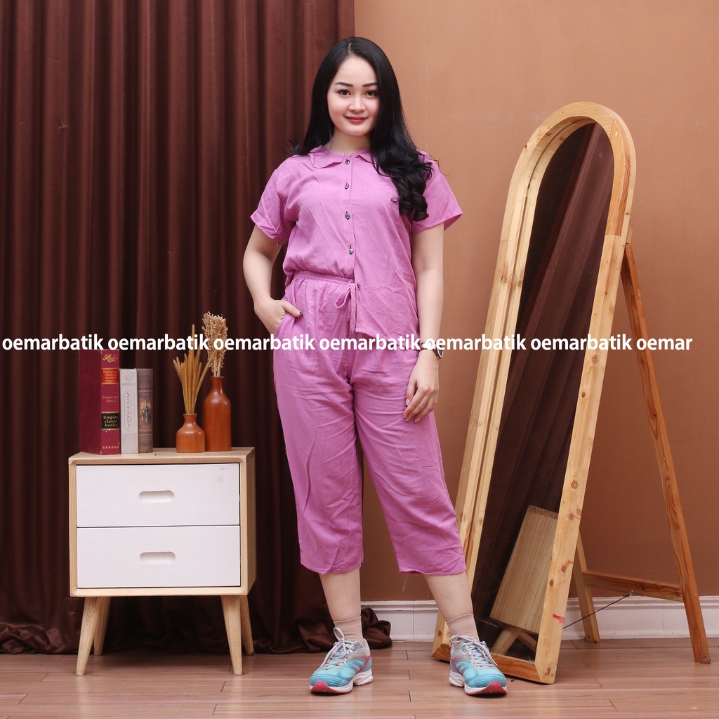 BAJU ONE SET DAILY OOTD PAJAMAS PIYAMA PAKAIAN TIDUR CELANA SETELAN POLOS  KEMEJA BAHAN KATUN RAYON