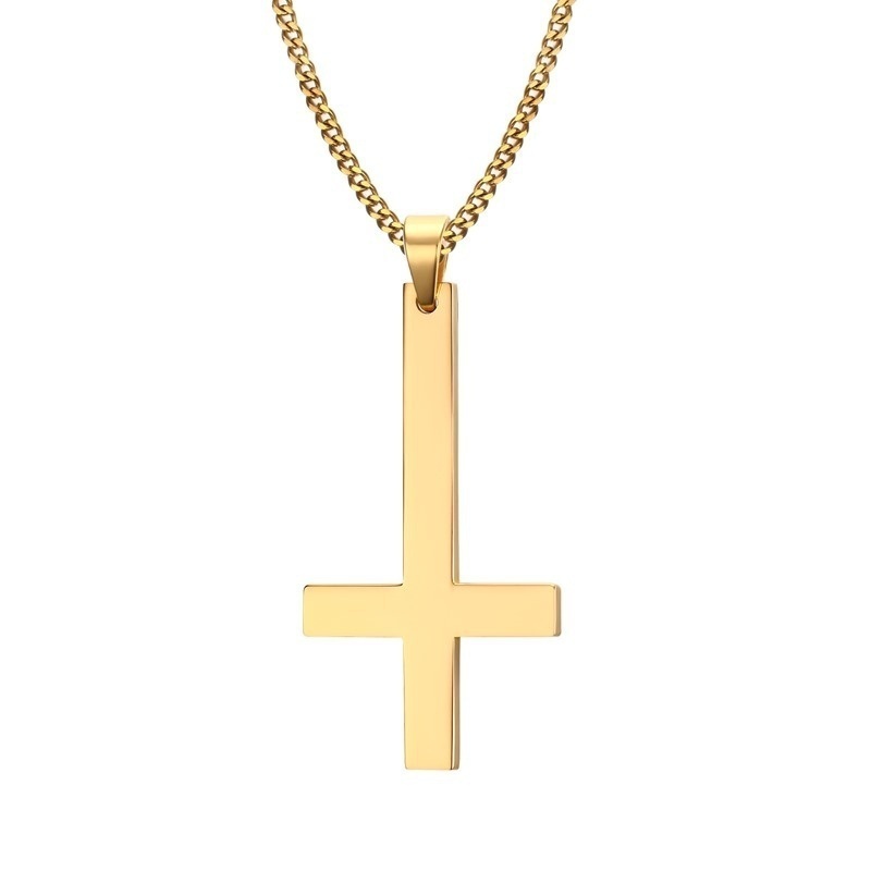 Male Black Plated St Peter's Inverted Cross Pendant Necklace for Men Stainless Steel Choker Crux de Sanctus Petrus Jewelry