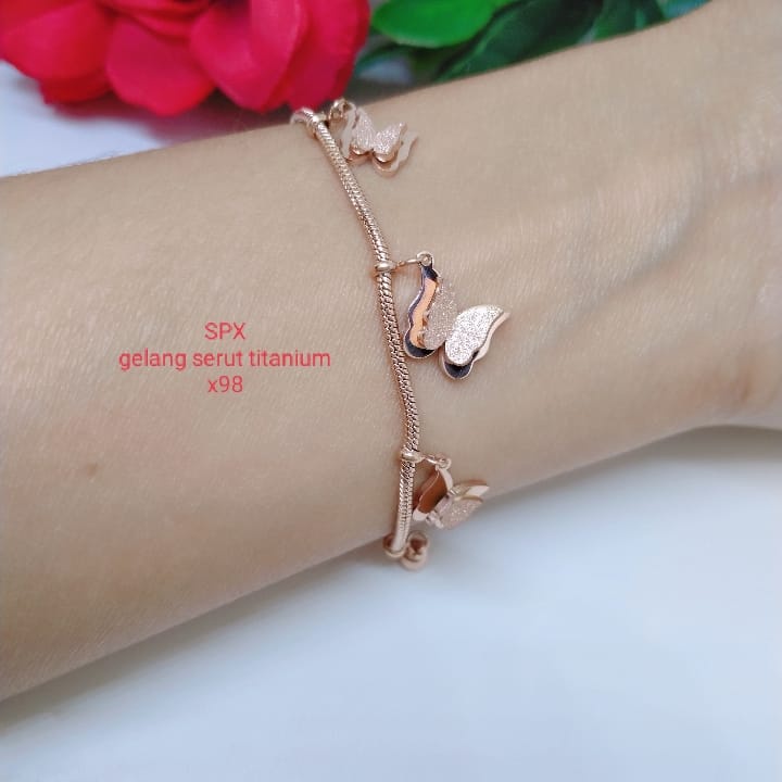 gelang serut titanium perhiasan aksesoris lapis emas anti luntur dan anti karat