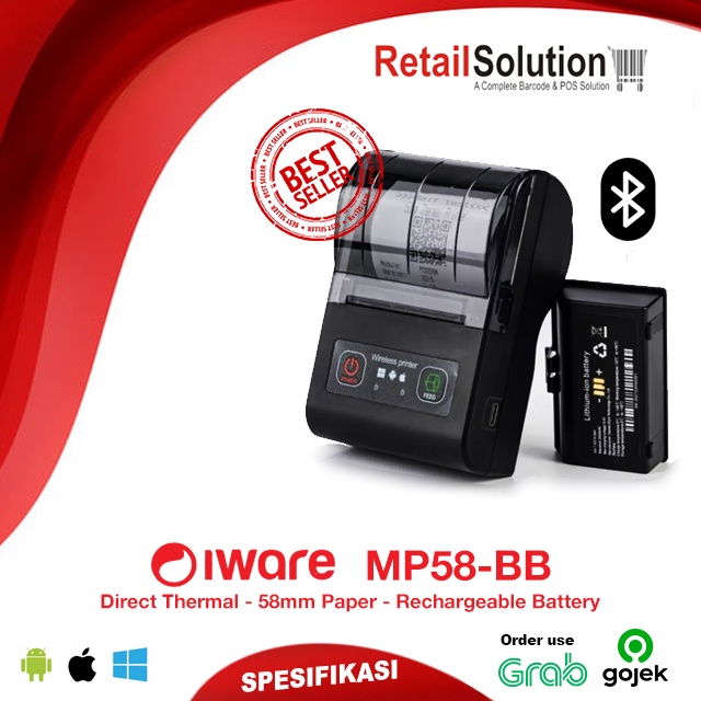 Printer Thermal Bluetooth RPP02N 58mm - Iware MP58BB / MP-58BB / MP58