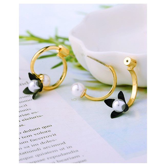 LRC Anting Tusuk Fashion Gold S925 Silver Needle Flower Earrings F76523