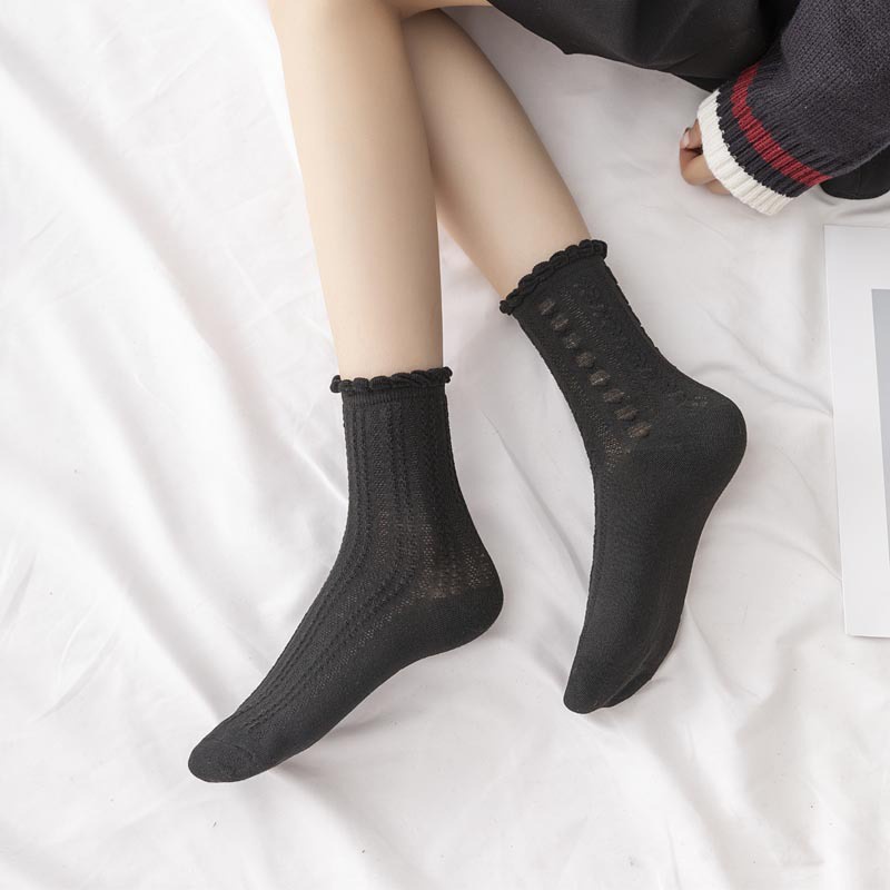 KK-44 basic white socks wanita kaos kaki lolita rajut cotton menyerap musim panas