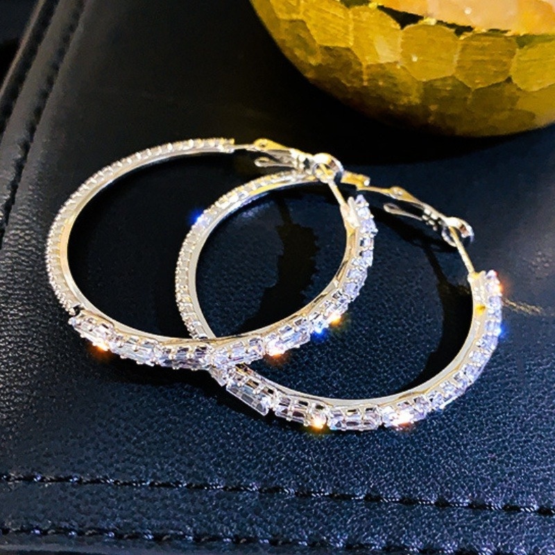 Anting Hoop 925 Sterling Silver Hias Berlian Zirkon Untuk Wanita