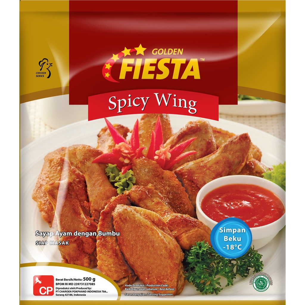 SAYAP AYAM PEDAS GOLDEN FIESTA SPICY WING 500GR HALAL SIAP MASAK HALAL