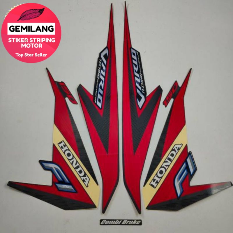 Striping Decal Polet Sticker honda vario 150 techno 2015 2016 idling stop hitam Lis merah combi brak