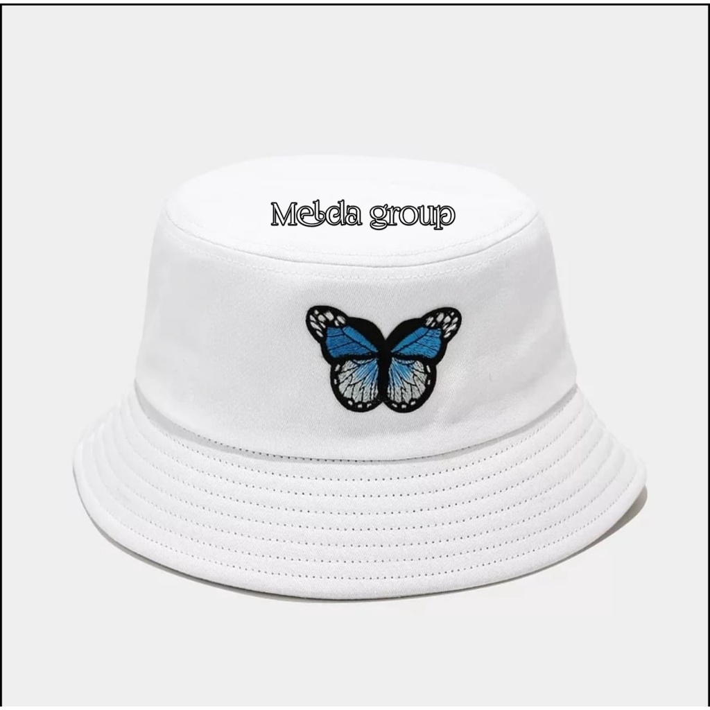 Topi Bucket Hat Butterfly Bordir Tebel Bucket Hat Distro Terbaru Topi Bucket Wanita