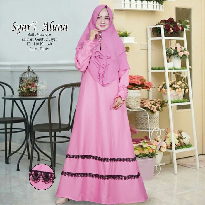 BAJU GAMIS WANITA TERBARU GAMIS SYARII WANITA ALUNA DUSTY