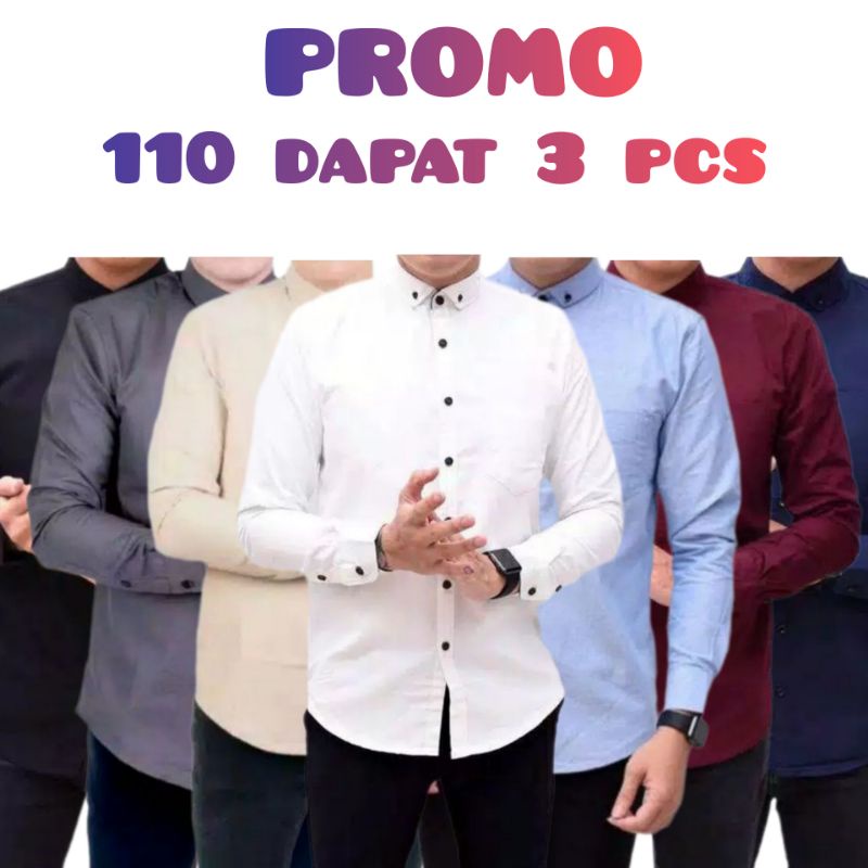 Paket Hemat 3 Pcs Kemeja Pria Polos Lengan Panjang Terbaru  Kmeja Cowok Casual Terlaris Termurah  Baju Cowo  Kerja Kantor