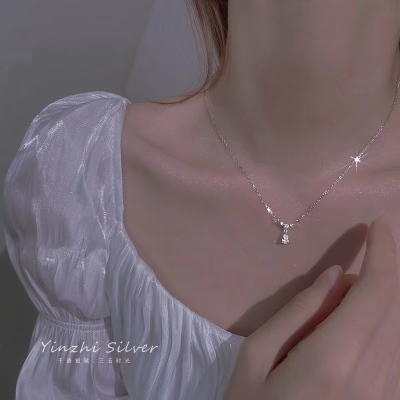 IFYOU Kalung Rantai Choker Zircon Droplets Warna Silver Gaya Korea Untuk Wanita