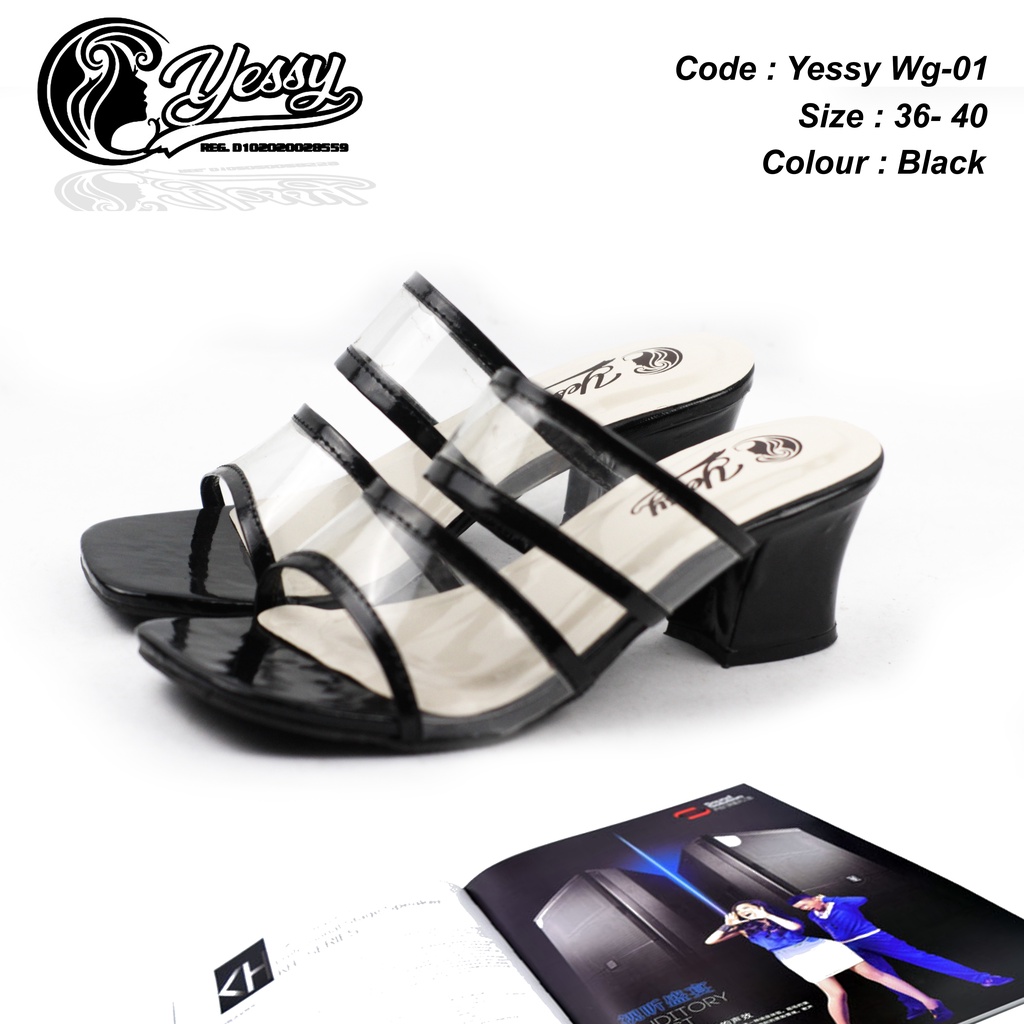 SENDAL HIGH HEELS WANITA YESSY WG-01 // SENDAL HEELS KACA // SENDAL SLOP