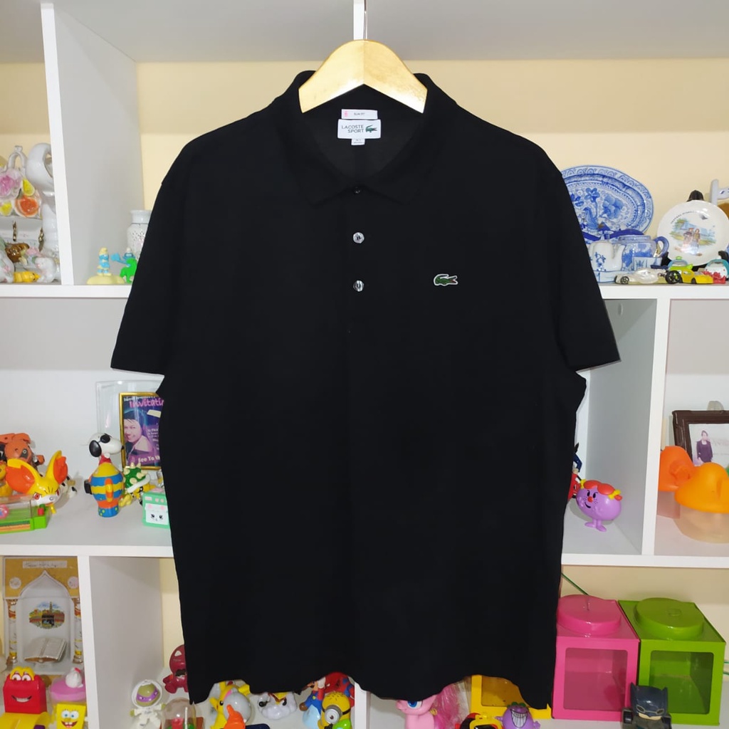 Polo Shirt Lacoste Second Original Hitam Pekat Size XXL Slim Fit
