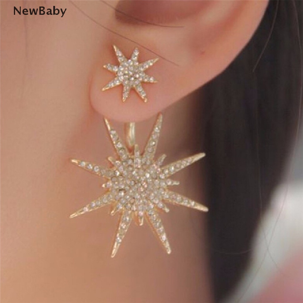 Anting Tusuk Gantung Desain Snowflake / Bintang Hias Kristal / Berlian Imitasi Untuk Wanita