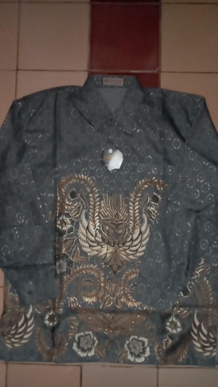 Kemeja Batik Semi Sutra Sanwos Berfuring Kantong Depan Fashion Pria M L Xl Xxl Jumbo Kerja Kantorann