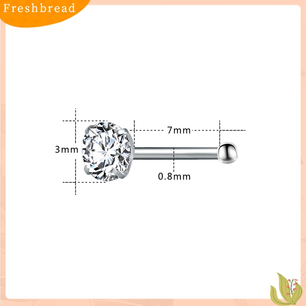 ?Fresh??3Pcs/Set Anting Tusuk Hidung Bahan Stainless Steel Medis dengan Kubik Zirkonia Warna Warni