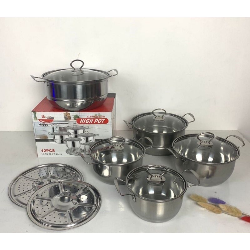 TYU SHOP - Panci Set High Pot Steamer 12 Pcs Happy Fun