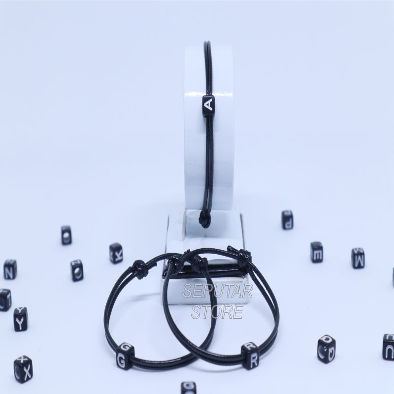 (COD) GELANG NAMA INISIAL S-Z DADU HITAM GELANG PRIA GELANG WANITA