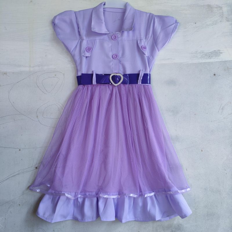 Dress anak 4 5 6 tahun gaun anak cewek perempuan tutu belt sabuk kerah tg ( dress sabuk tutu )