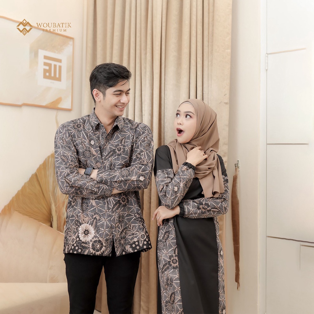WOU BATIK PREMIUM - Gamis Batik Syari Ria Ricis Dan Teuku Ryan Batik Couple Felisha Katun Prima Premium Mix Katun Tuyobo
