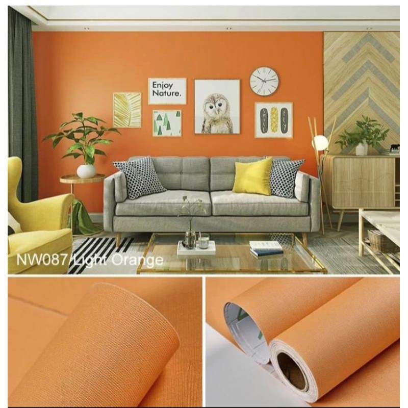 ( BELI 4 GRATIS 2 )Terlaris Wallpaper Sticker Wallpaper Dinding Ruang Tamu Motif Polos | Putih Salur Bunga | Cream | Abu Ungu Kuning Hijau Coklat Merah Pink Biru Batik Bunga Kembang Batu Bata 3D Kotak Segitiga Minimalis Garis Emas Tua Muda Murah-Orange
