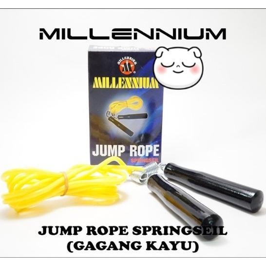 JUMP ROPE - SKIPING GAGANG KAYU MILLENIUM TALI PVC TEBAL IMPORT DEWASA ANAK