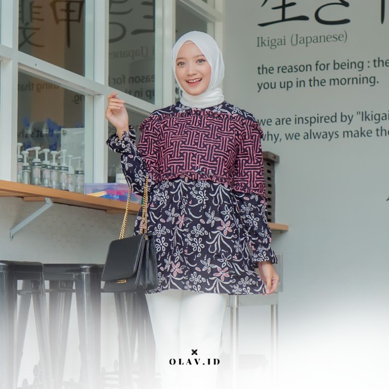 Sasanti Blouse Batik Kerja Wanita Kantor Cantik Modern Pink Hitam